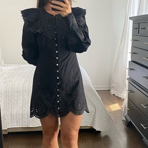 LoveShackFancy little black dress 0, X-small, mini long sleeve, cotton